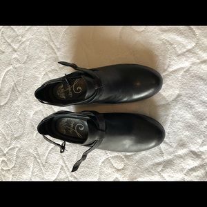 DANSKO Franka Black Leather Buckle Platform Wedge